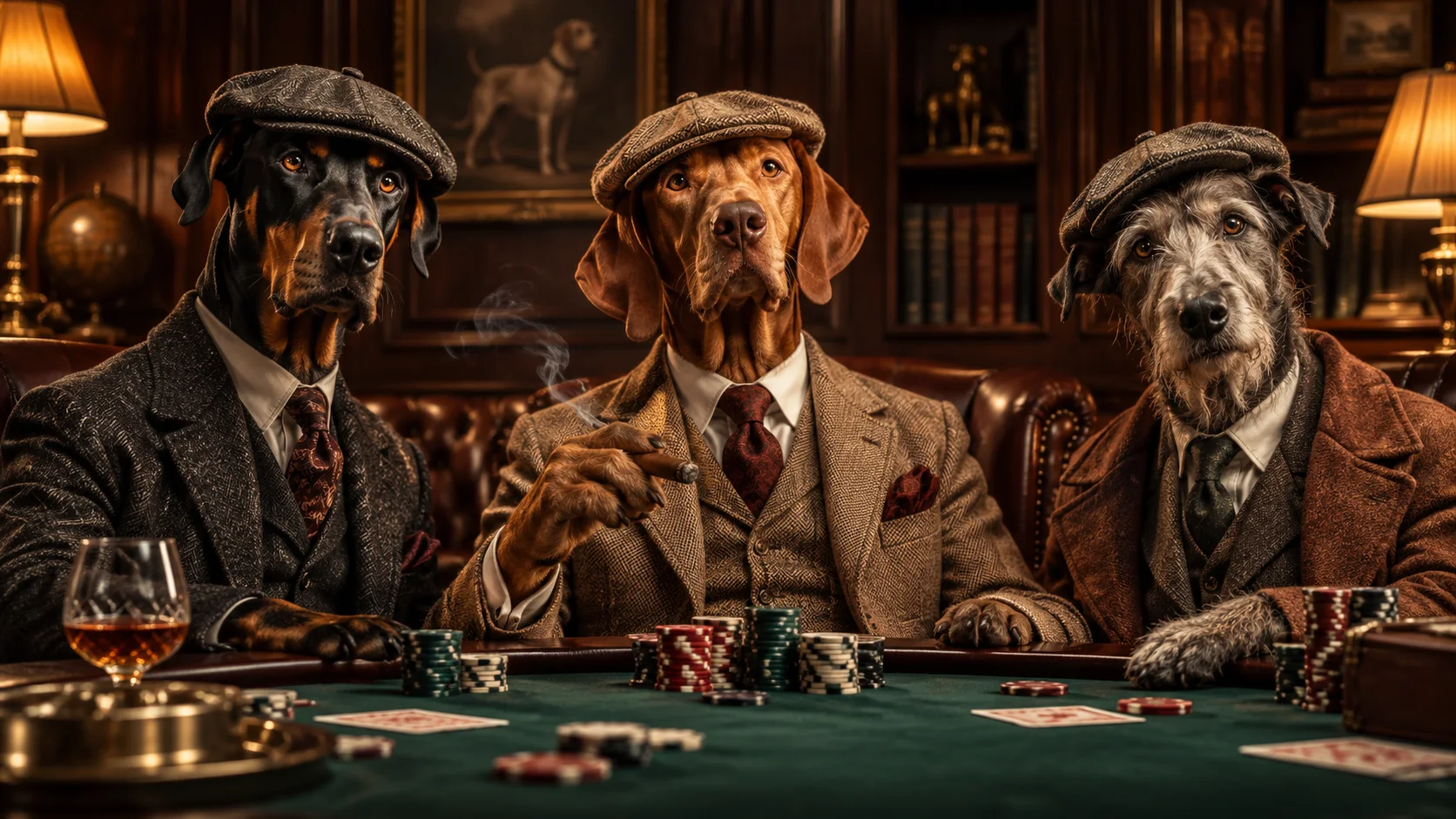 Drei stilvoll gekleidete Hunde im SPINDOG-Club
